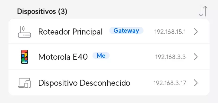 Tela de Dispositivos Descobertos (Intruso)