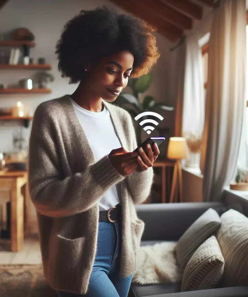 Usuário testando o sinal de celular dentro de uma residência