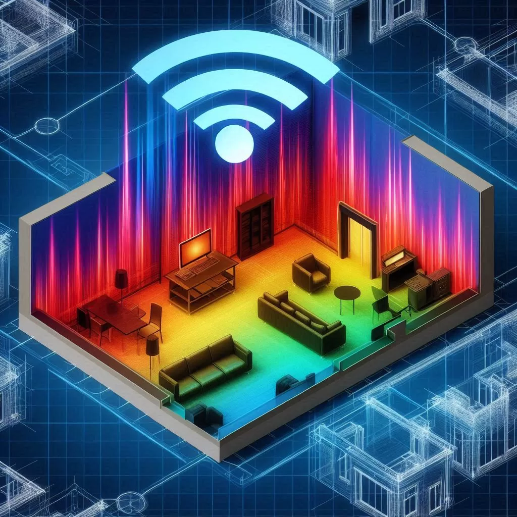 Visualização do mapeamento de sinal Wi-Fi em planta baixa usando o WiFiman.