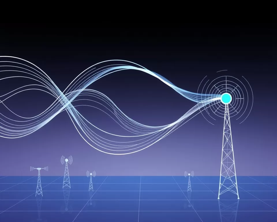 Representação artística do sinal de rádio e ondas na camada física