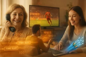 Cenas do cotidiano onde o TDM está presente, como telefonia, internet e TV digital.