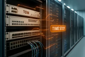 Infraestrutura de telecomunicação empresarial com equipamentos TDM modernos.