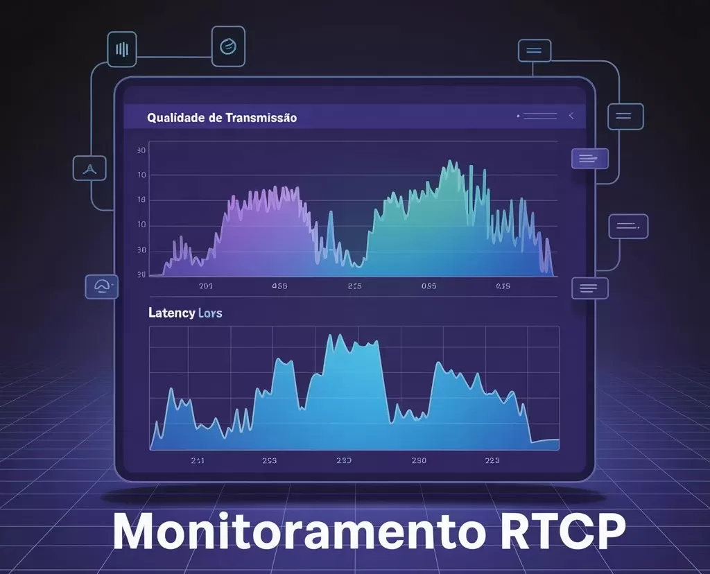 Interface de monitoramento RTCP mostrando estatísticas de qualidade de transmissão