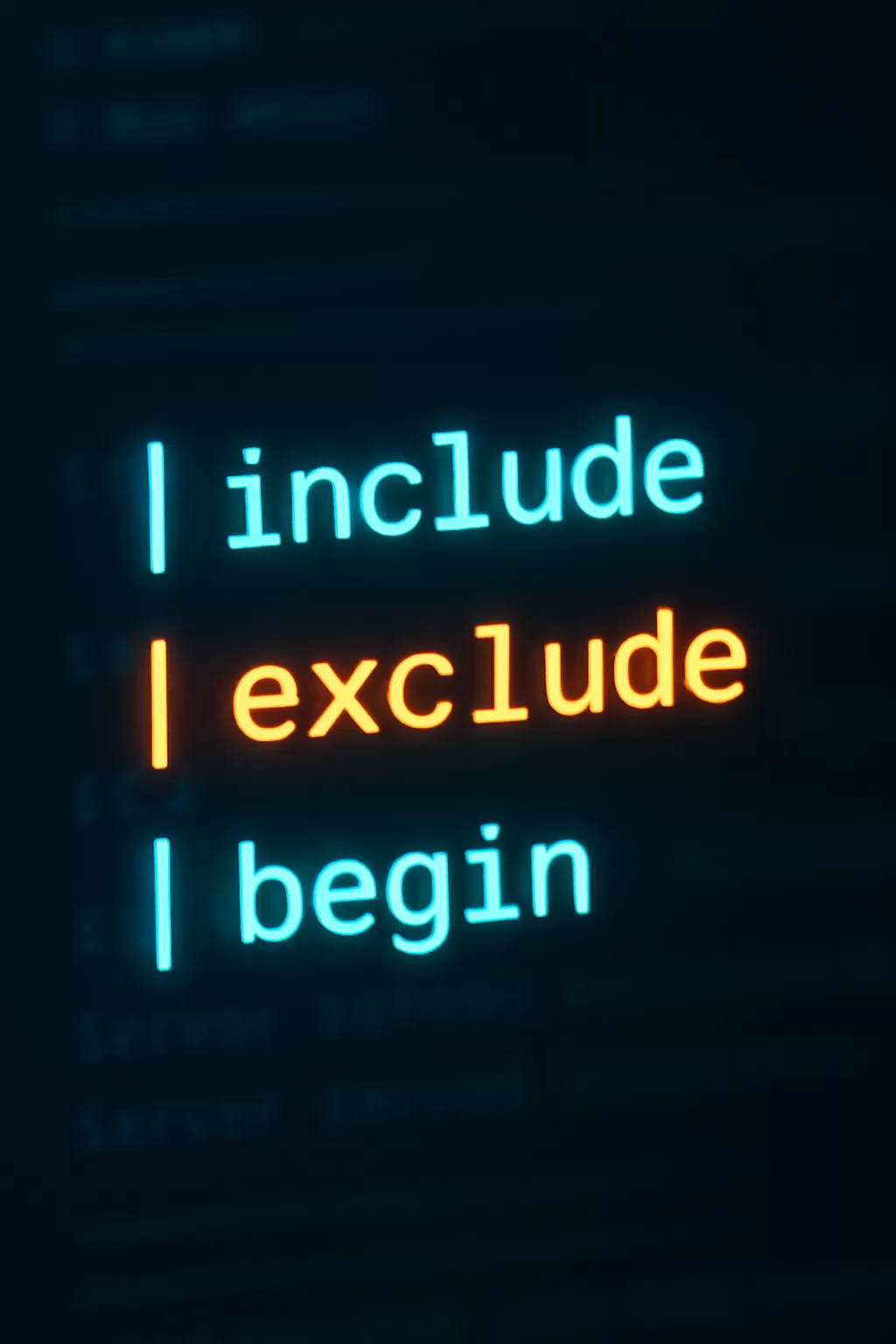 Conceito visual de linhas de código com filtros CLI