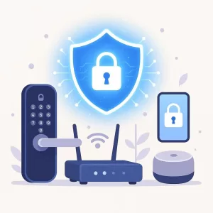 Conceito de segurança em redes com dispositivos inteligentes.