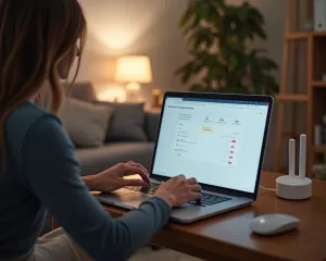 Pessoa configurando um roteador doméstico para melhorar o desempenho da rede.
