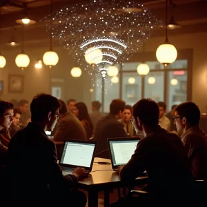 Expansão do Wi-Fi em cafés e espaços públicos nos anos 2000.