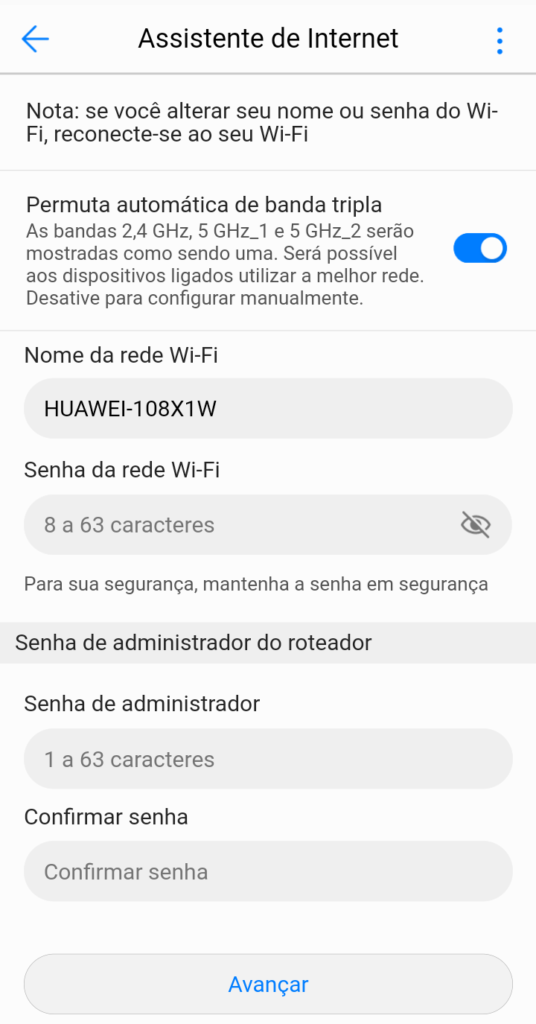 Configuração da rede WiFi