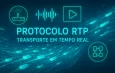 Ilustração conceitual do protocolo RTP com conexão digital e fluxo de dados em tempo real